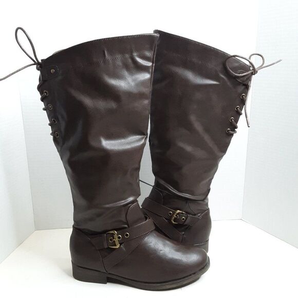 XOXO Cadrid Women's size 6.5M Brown Faux Leather Riding Boot - Picture 1 of 12